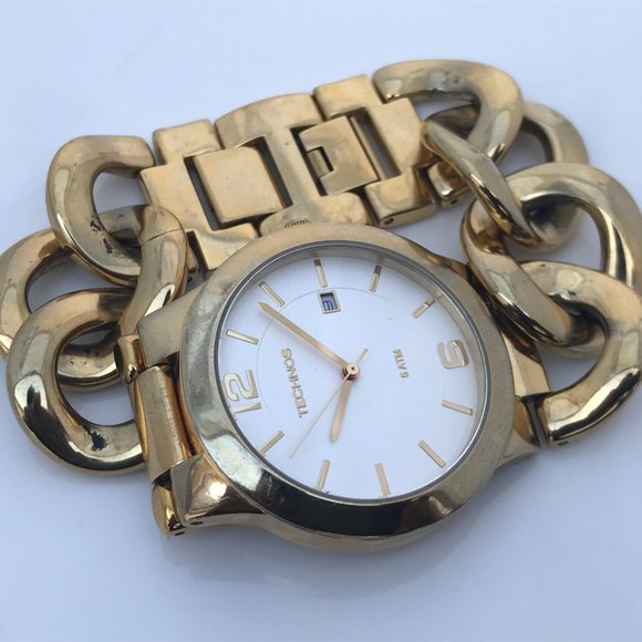 Technos women watch date calendar gold tone chain - Picture 3 of 8